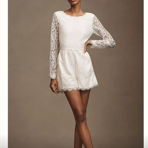 BHLDN Pants - NWT BHLDN Lace Long Sleeve Romper Ivory SZ 6 Wedding Bridal Shower Bachelorette